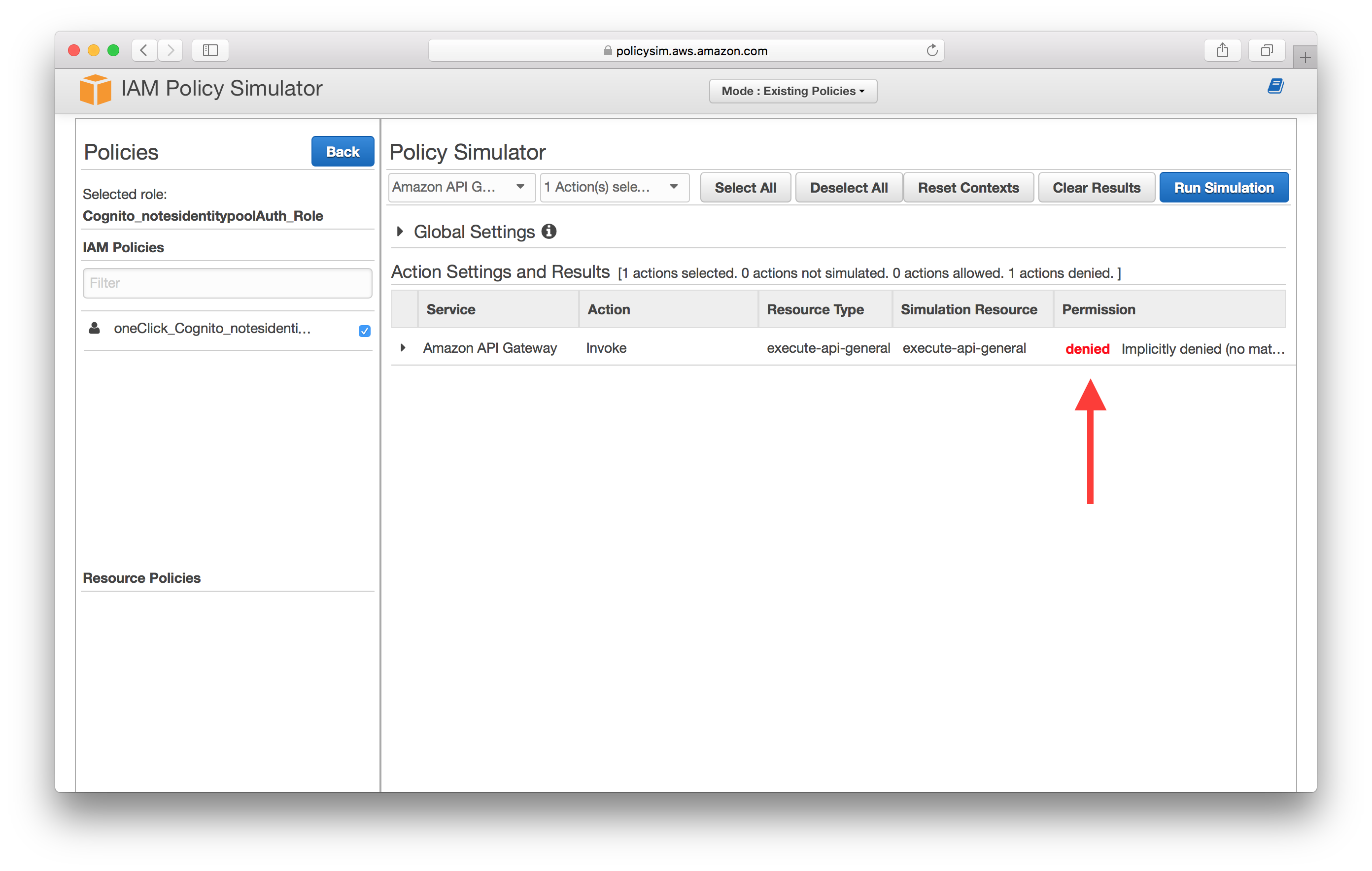 IAM Service Simulator Permission Denied