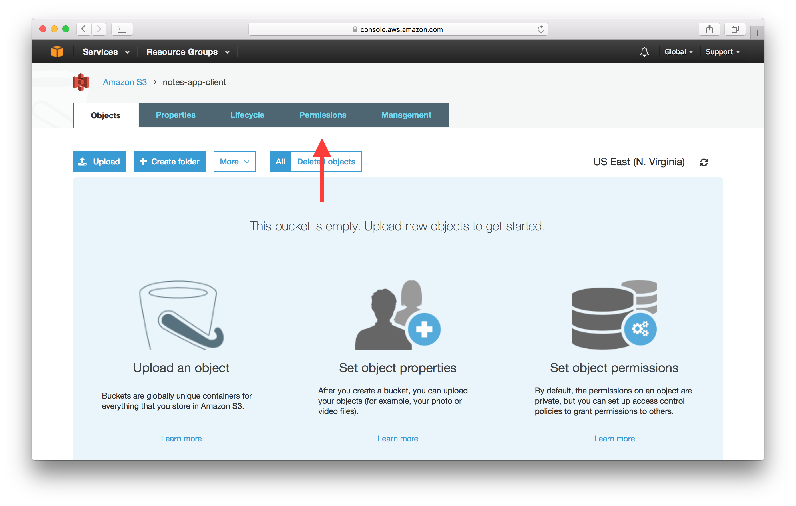 Select AWS S3 static website Bucket permissions screenshot